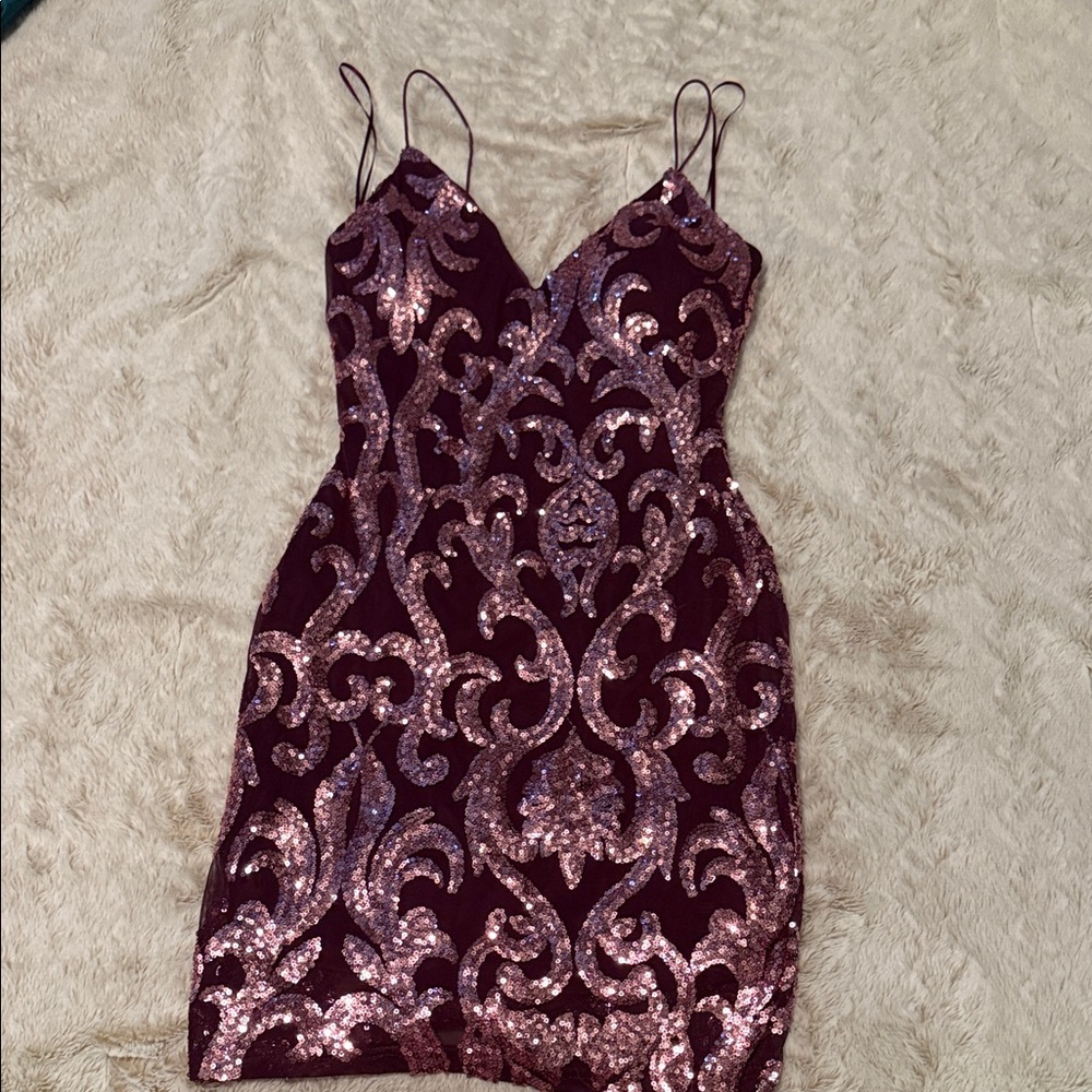 Windsor Burgundy and Pink Sequin Mini Dress